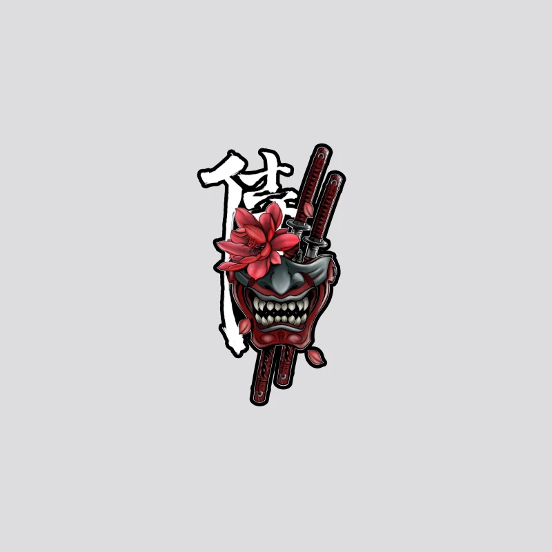 Samurai Mask Art with Katana and Flower Desk Mat