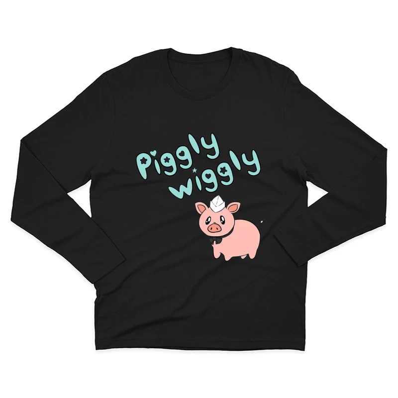 Cute Cartoon Pig with "Piggly Wiggly" Text Male Long Sleeve T-Shirt