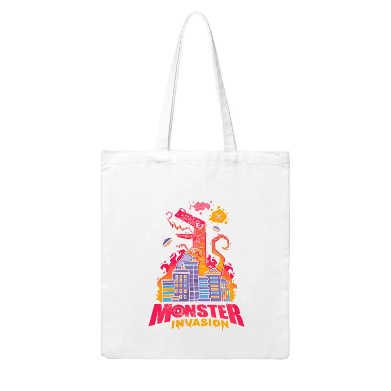 Monster Invasion: A Colorful Cartoon Illustration Cotton Tote Bag