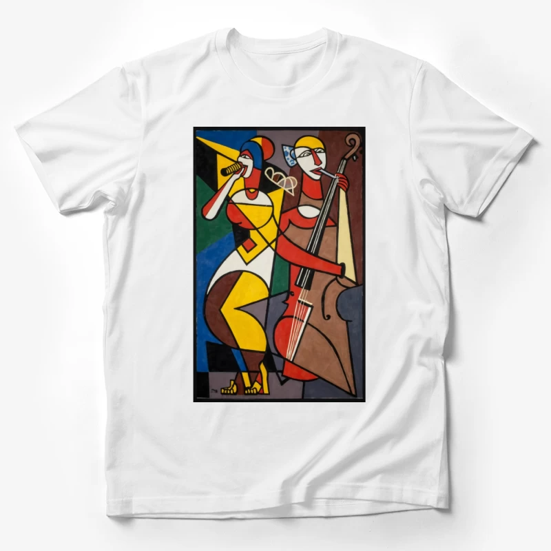 Abstract Jazz Duo Performance in Cubist Style Male T-Shirt