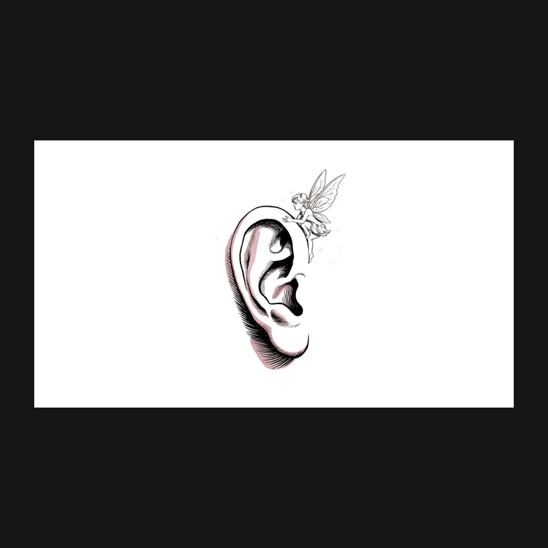Surreal Ear with Whimsical Fairy: Fantasy Sketch Illustration Desk Mat