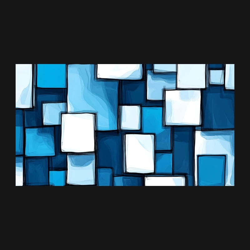 Abstract Blue Geometric Square Pattern Desk Mat