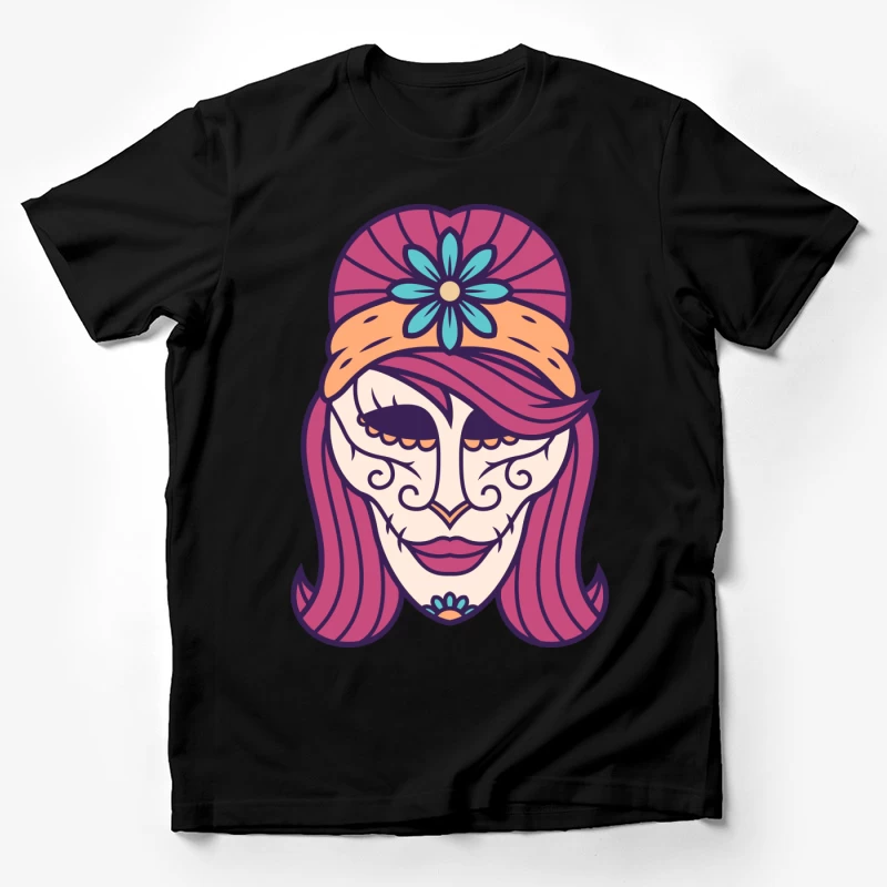 Masque de calavera coloré avec motif floral Homme T-Shirt