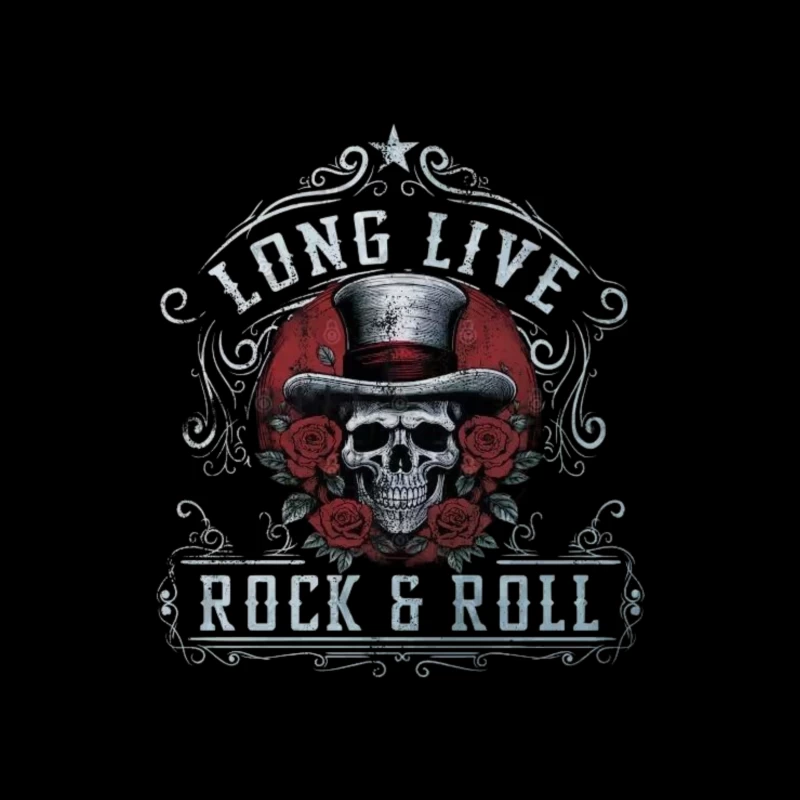 Long Live Rock and Roll Skull Design Throw Pillow