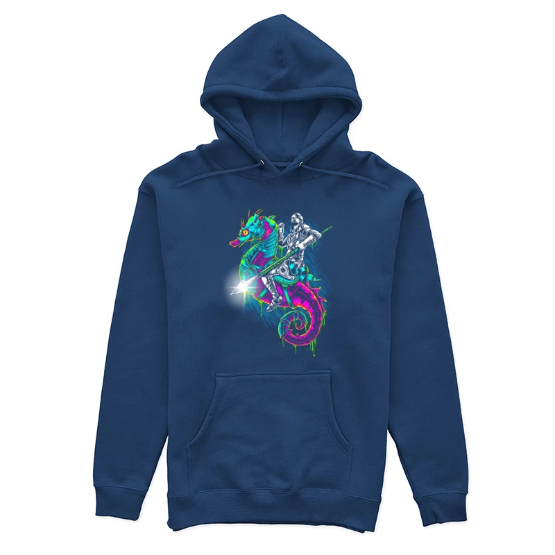 Knight Riding a Colorful Seahorse Female Pullover Hoodie