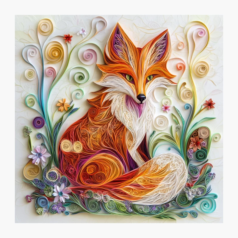 Whimsical Quilled Fox in Floral Wonderland Pin