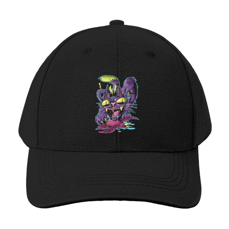 Angry Cartoon Cat Illustration Baseball Cap