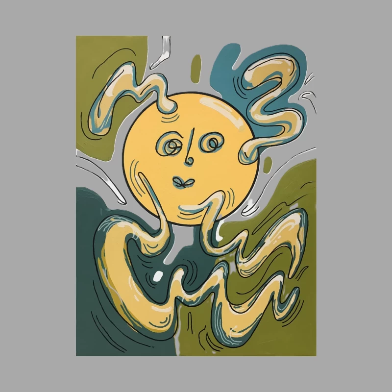Surreal Yellow Face with Wavy Green Abstract Lines Male Pullover Hoodie