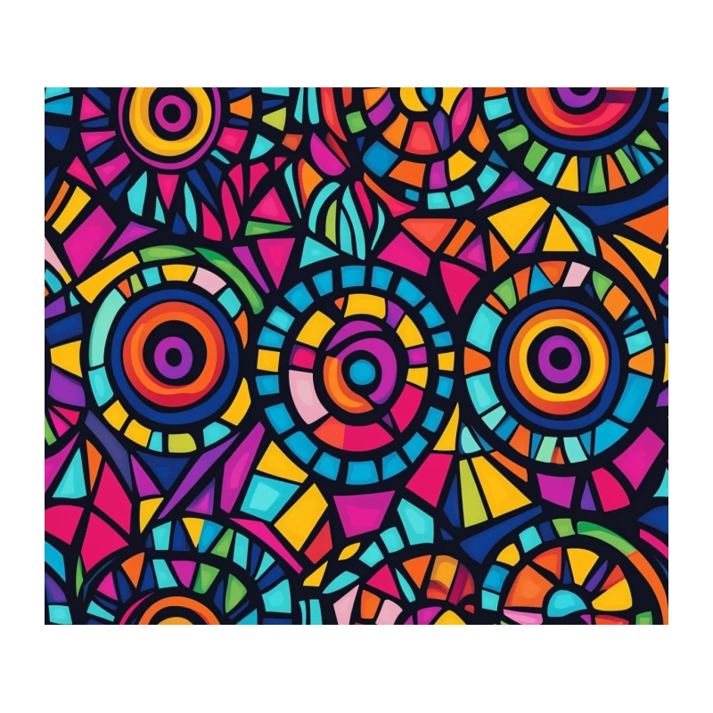 Vibrant Geometric Mosaic: A Psychedelic Circular Abstract Tapestry