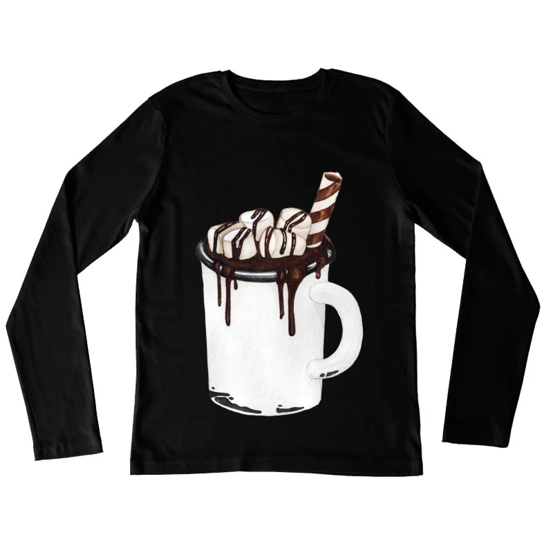 Tasse de chocolat chaud avec guimauves Femme Manches Longues T-Shirt
