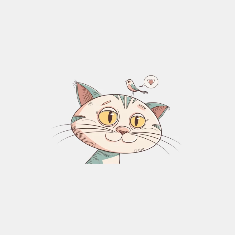 Cute Cartoon Cat and Loving Bird Illustration Male Tank Top