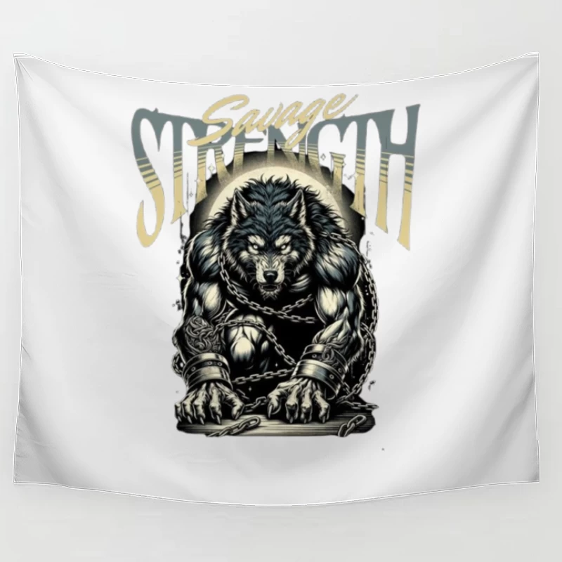 Savage Strength: Chained Werewolf Dark Art Tapestry