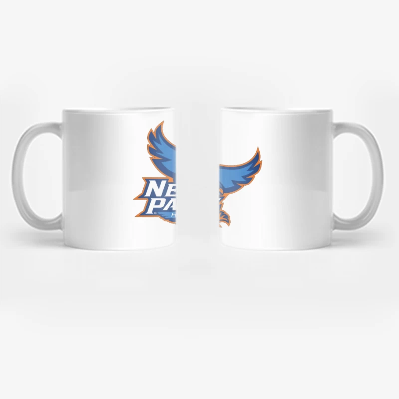 New Paltz Hawks Athletic Logo with Blue Hawk Mascot Coffee Mug