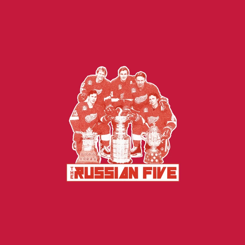 The Russian Five: Legendary Detroit Red Wings Hockey Unit with Championship Trophies Desk Mat