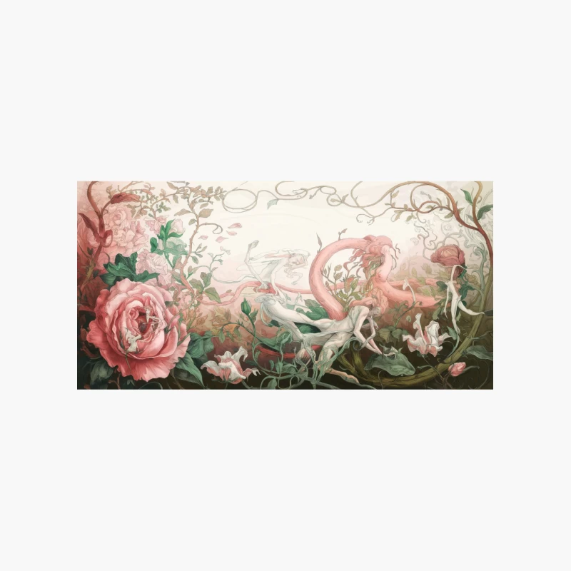 Whimsical Floral Fantasy with Rose and Flamingo Cotton Tote Bag