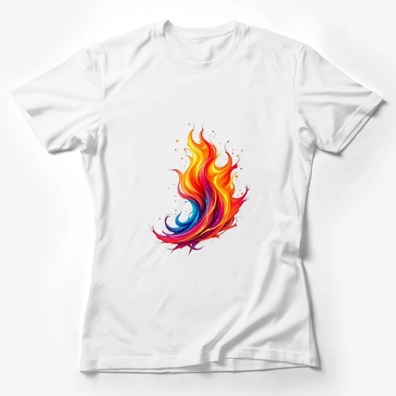 Vibrant Rainbow Flame Abstract Art Female T-Shirt