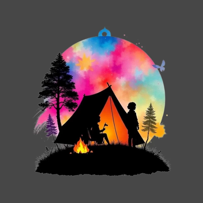 Magical Camping Night Under Colorful Aurora Sky Tapestry