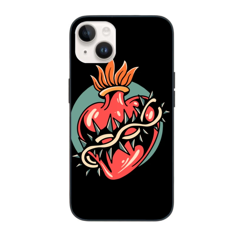 Illustration of a Heart with Thorns and Flame iPhone Case