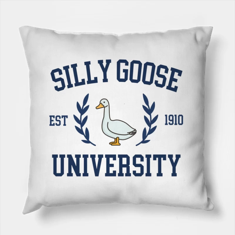 Silly Goose University Vintage-Style Logo Design Throw Pillow