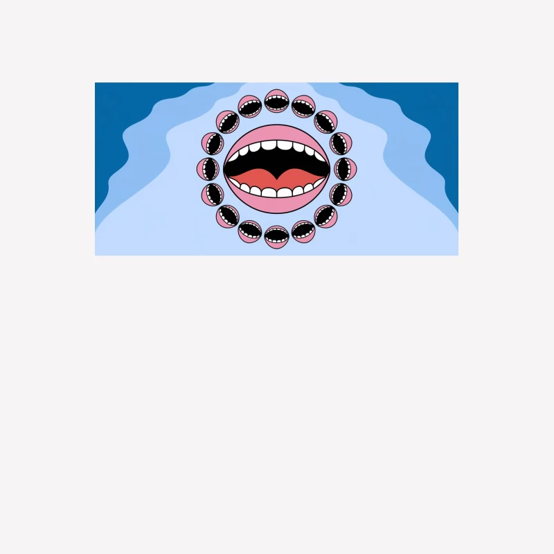 Surreal Circular Mouth Pattern on Blue Male T-Shirt