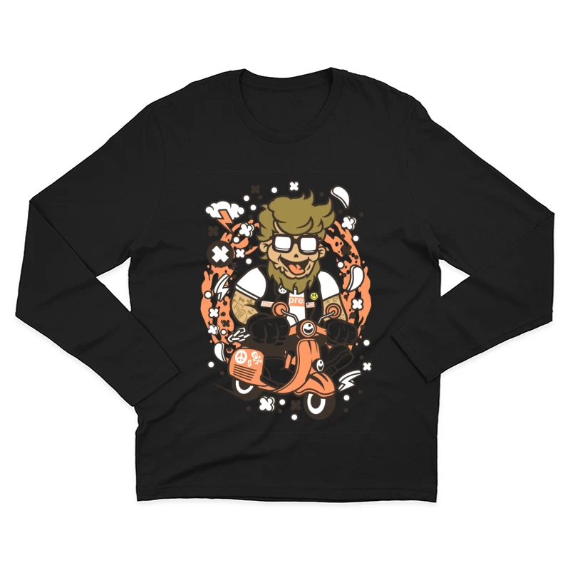 Motard caricatural sur scooter Homme Manches Longues T-Shirt