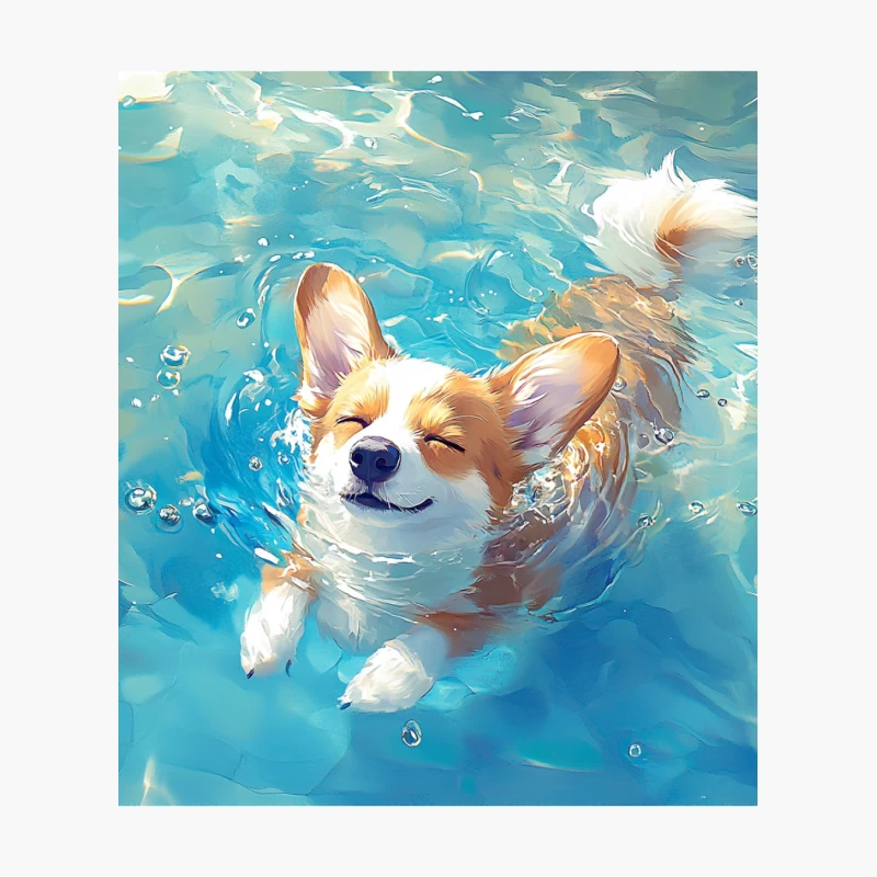 Joyful Corgi Swimming in Clear Blue Pool on a Sunny Summer Day Cotton Tote Bag