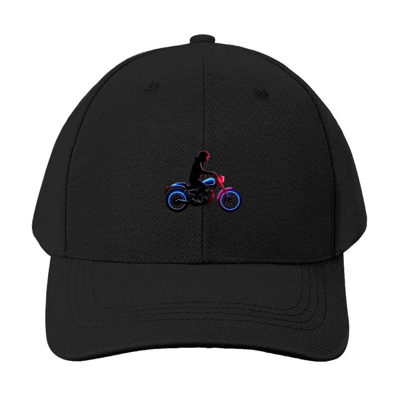 Neon-Lit Motorcycle Rider Silhouette Baseball Cap