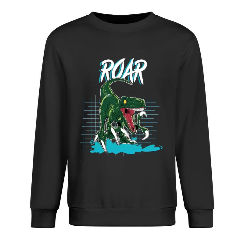 Velociraptor Roar: Neo-Retro Power Male Pullover Sweatshirt