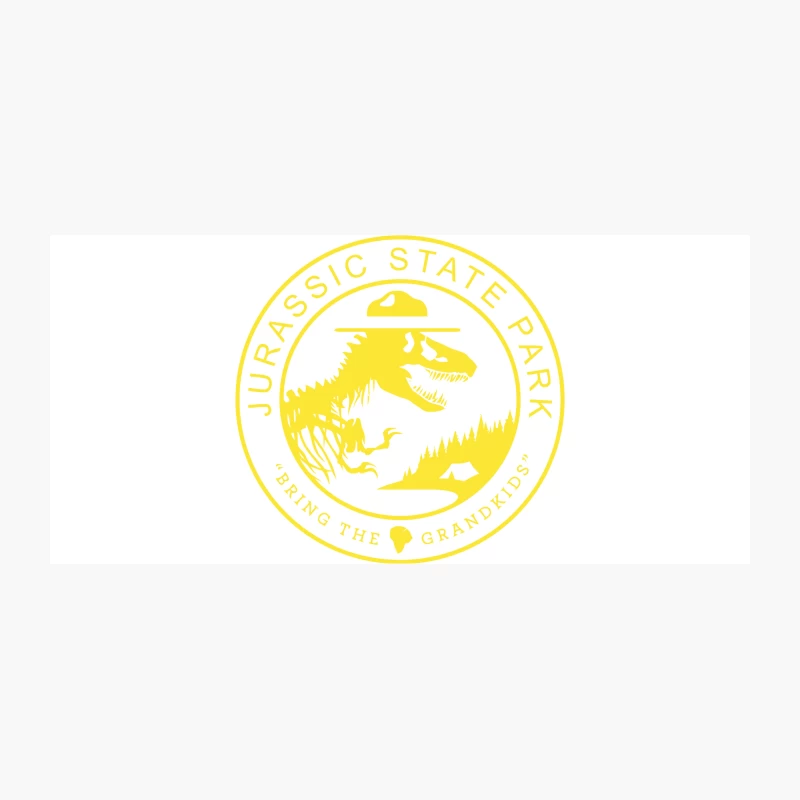 Jurassic State Park: Yellow Circular Emblem with T-Rex and Ranger Hat Coffee Mug