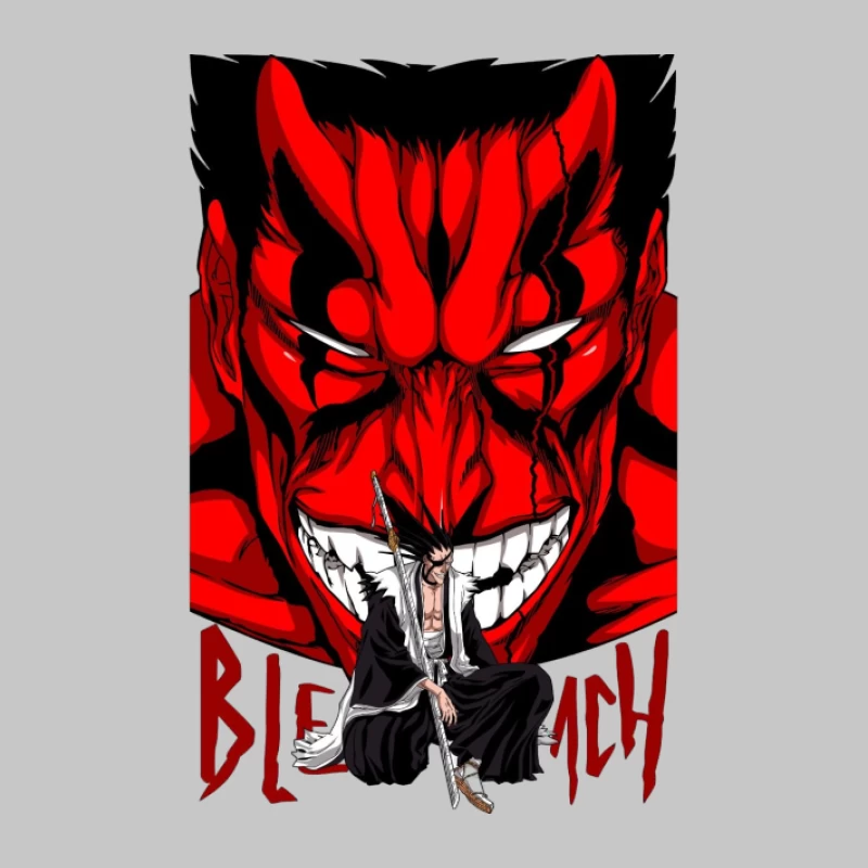 Bleach Poster mit Charakter und Dämonenmaske Herren Langarm T-Shirt