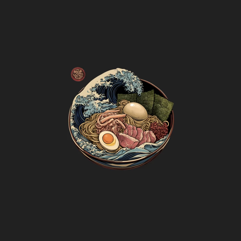 Surreal Ramen Wave: A Japanese Culinary Illustration Bucket Hat