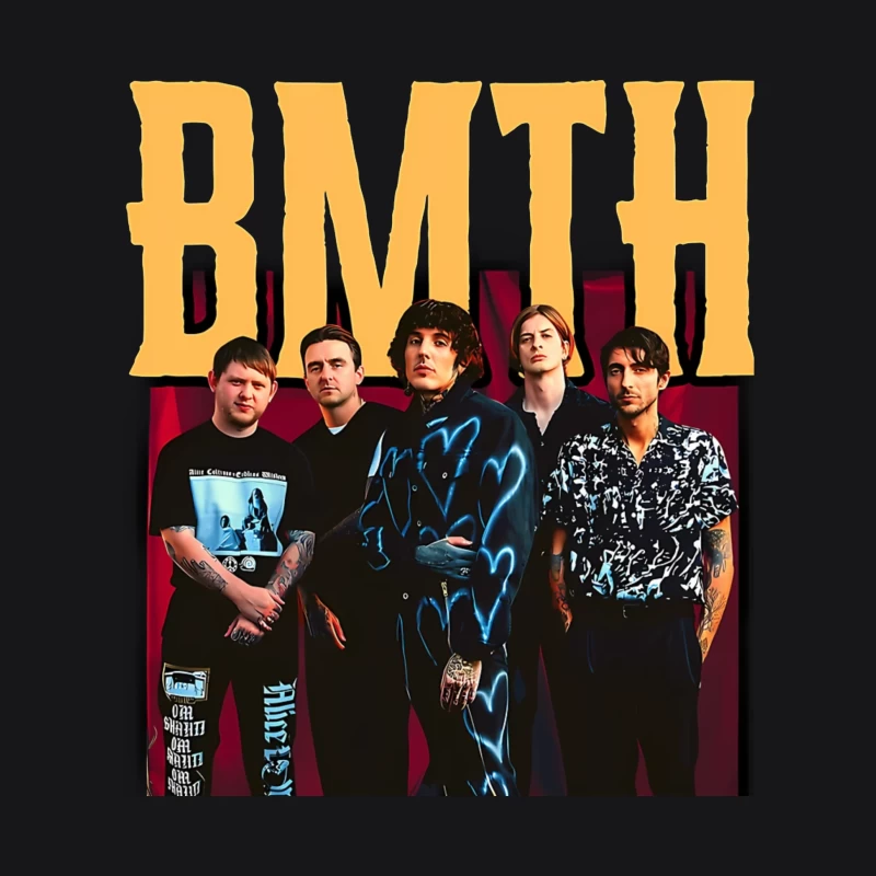 Bring Me The Horizon Band Promotional Photo With Yellow Text Male Pullover Hoodie