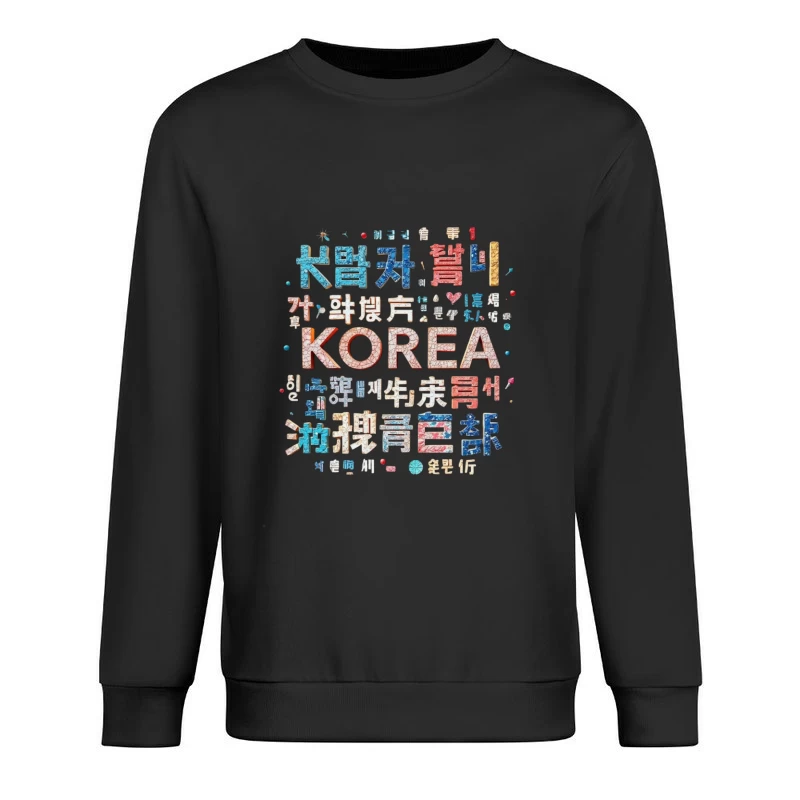 Artistic Korean Typography and Cultural Design Male Pullover Sweatshirt