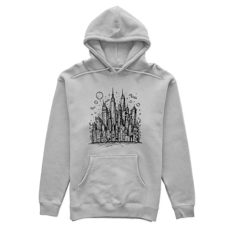 Urban Black and White Cityscape Illustration Female Pullover Hoodie