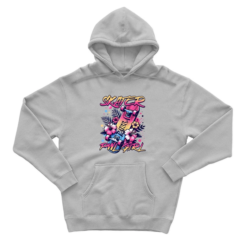 Tropical Skater Girl Typography with Floral Design Male Pullover Hoodie