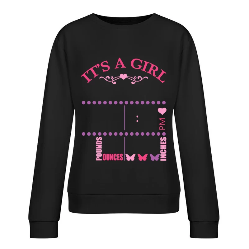 Annonce de naissance fille avec cœurs et papillons Femme Sweat-shirt à enfiler