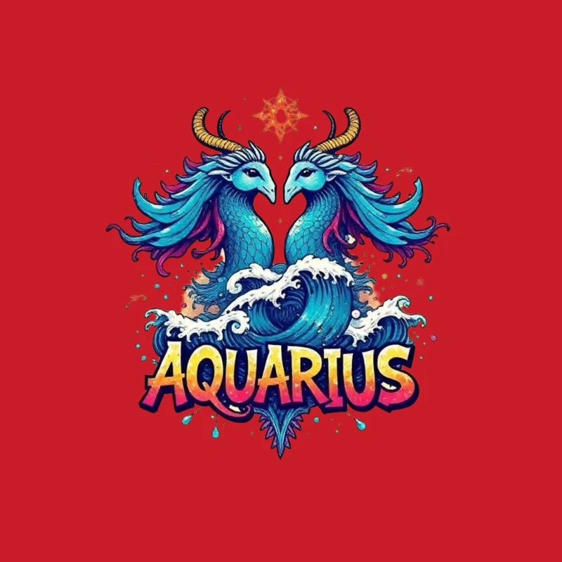 Colorful Aquarius Zodiac Sign with Waves Male Pullover Hoodie