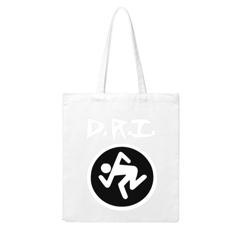 DRI Records Running Man Logo in Black and White Circle Cotton Tote Bag