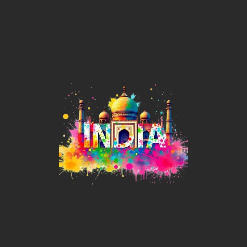 Vibrant Watercolor India Typography with Taj Mahal Silhouette Baseball Cap