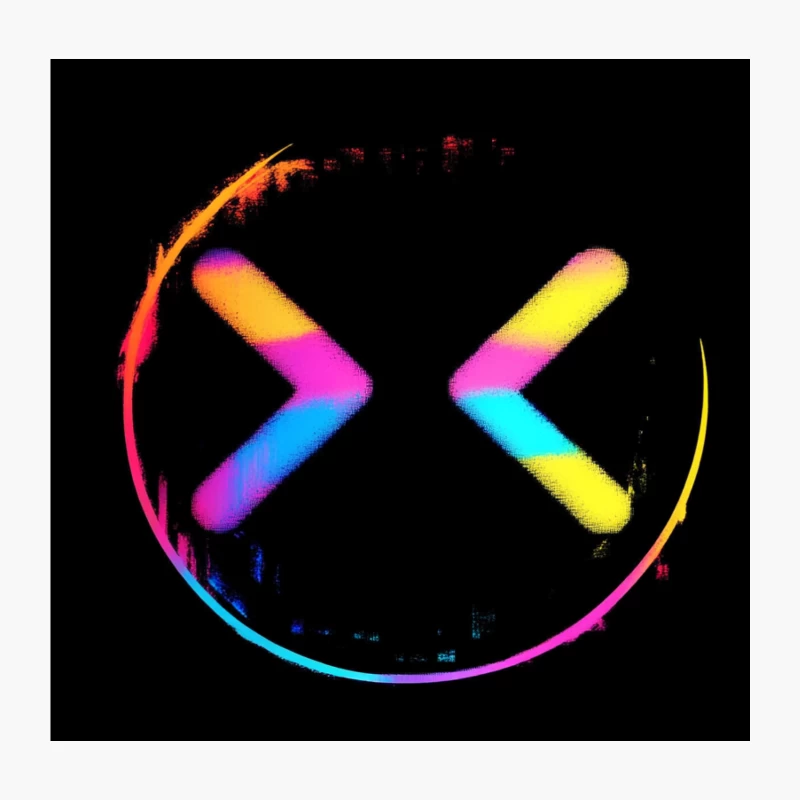 Vibrant Neon Circular Logo with X-Shape Throw Pillow