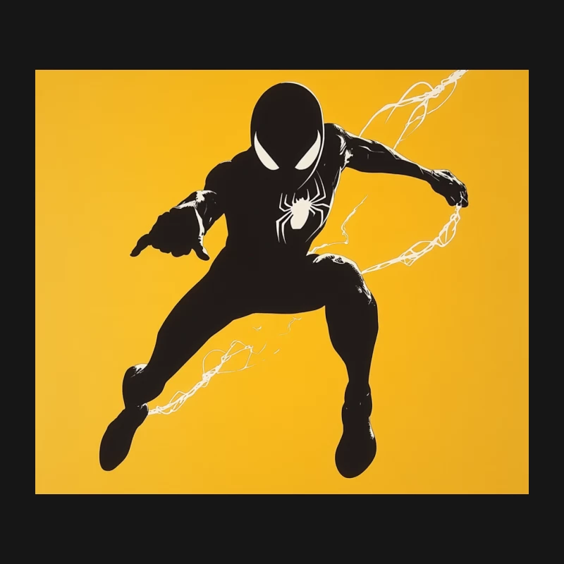 Spider-Man Silhouette: Superhero in Action on Yellow Background Mouse Pad