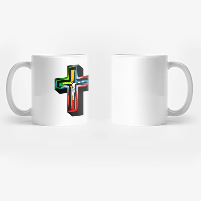 Colorful Modern Christian Cross with Crucifixion Coffee Mug