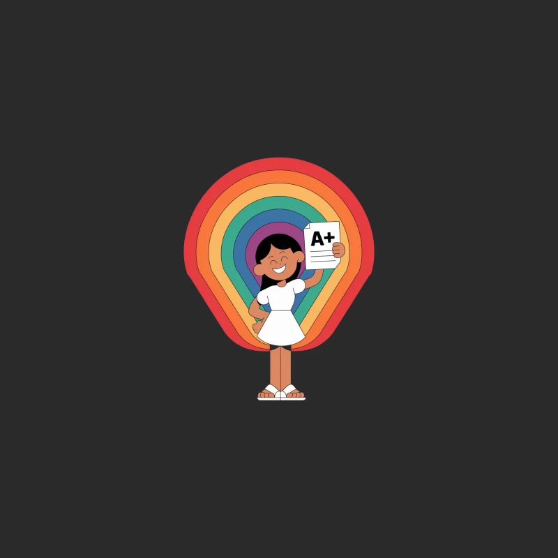 Joyful Student Celebrating A+ Grade Against Rainbow Background Baseball Cap
