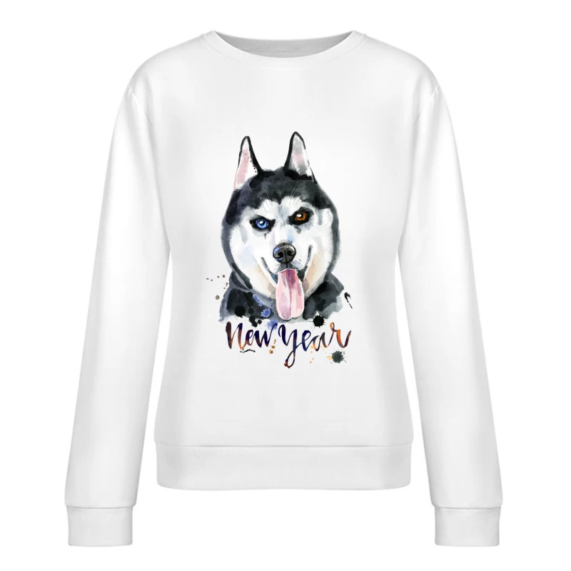 Illustration de chien Husky pour le Nouvel An Femme Sweat-shirt à enfiler