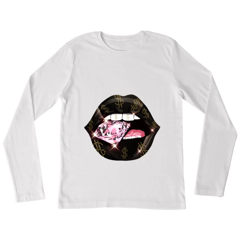 Luxus Lippen mit Diamant Damen Langarm T-Shirt
