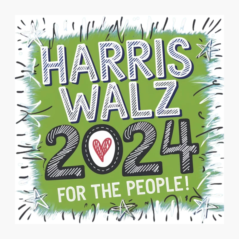 Harris Walz 2024 Campaign Typography with Green Background Pin