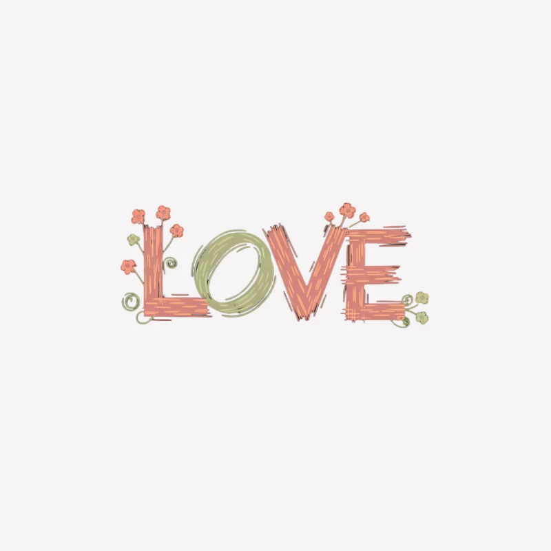 Hand-Drawn Floral Love Typography in Pastel Colors Female T-Shirt