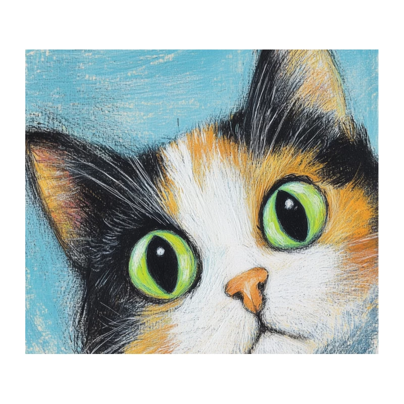 Vibrant Close-up Portrait of Calico Cat with Green Eyes Tapestry