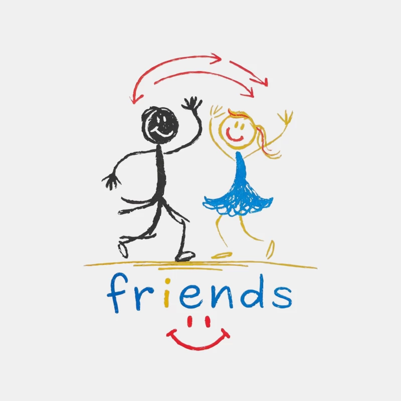 Cheerful Stick Figure Friends in Colorful Children's Drawing Male Tank Top
