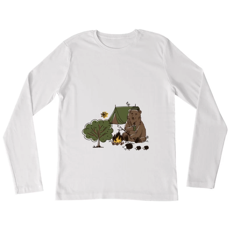 Gemütlicher Bär am Lagerfeuer Damen Langarm T-Shirt